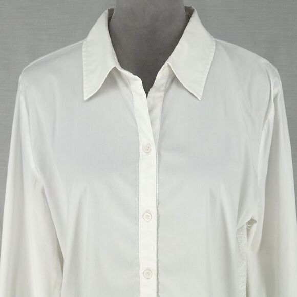 Chicos Top 2 Womens Large 12 White Blouse Cuffed Lace on Sides Buttons Academia - Picture 7 of 16